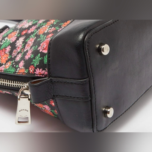 Coach Pink and Black Floral Leather & Canvas Satchel & Bonus Cherry Charm - Picture 5 of 16